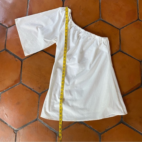 Commense One Shoulder Mini Dress Coastal Preppy Cocktail White Cotton Linen Sz M - Picture 5 of 8